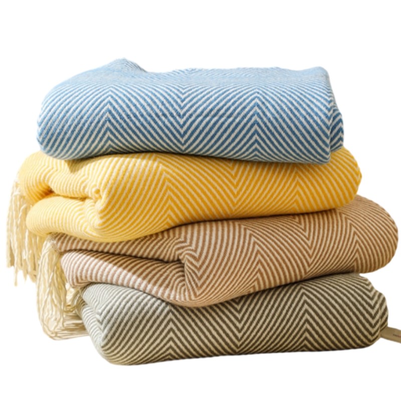 Wool Blanket Herringbone - İskandinav çizgili atmak battaniye kanepe kılıfı