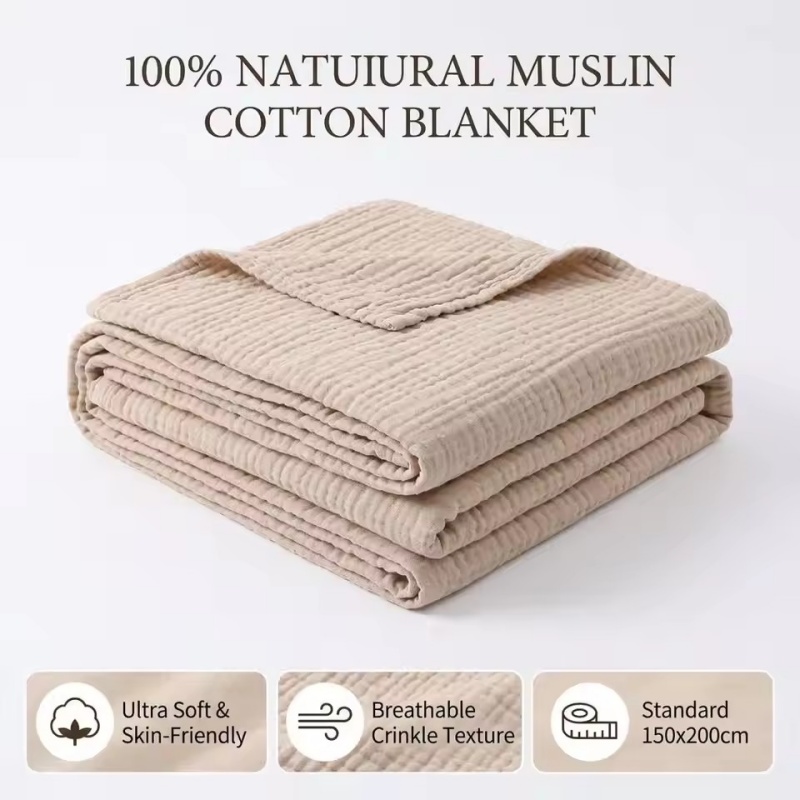 Wool Blanket Herringbone - Haki %100 Pamuk 6 Katmanlı Gazlı