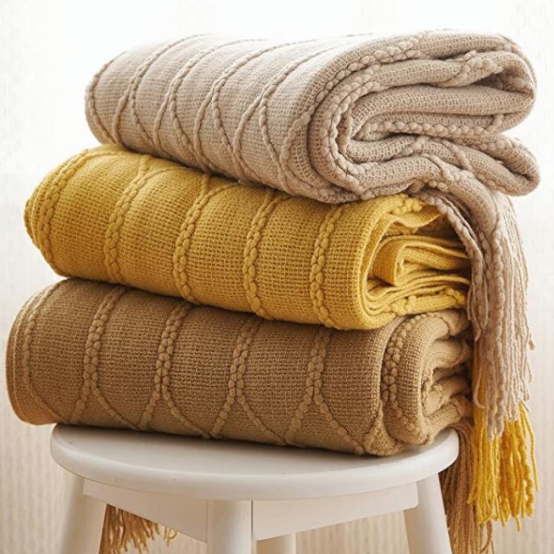 Wool Blanket Herringbone - Boho dokuma atmak battaniye püsküller jakarlı