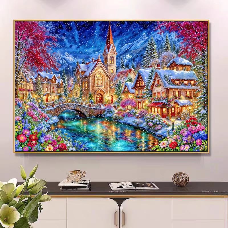 Home Textiles Discount - 9ct 100x75cm Kış Kilisesi Nakış DIY